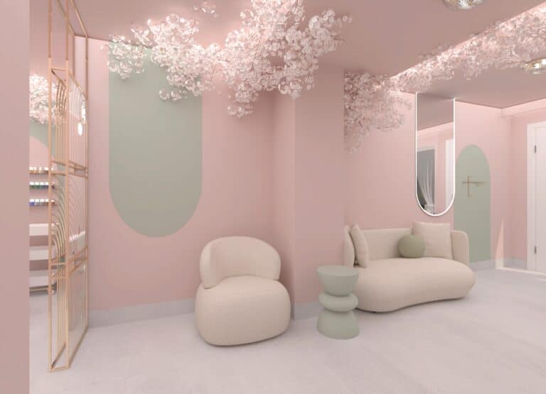 Strefa manicure różowego gabinetu kosmetycznego