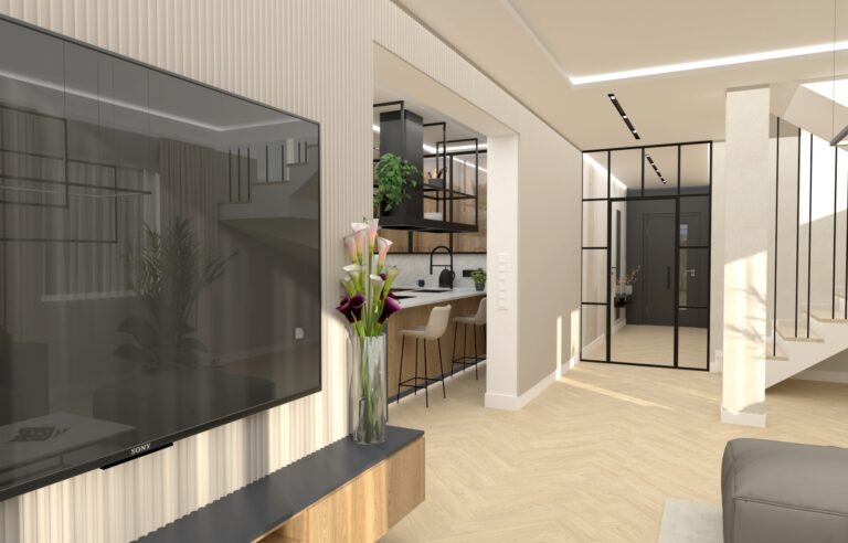 Ryflowana ściana w kaszmirowym salonie