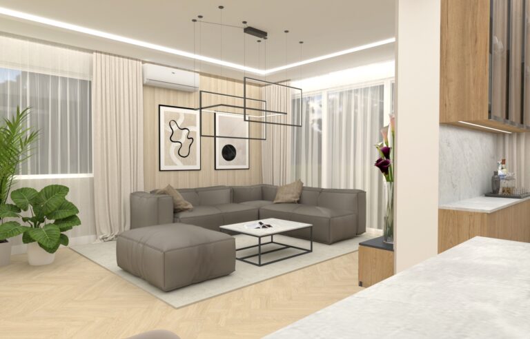 Nowoczesny narożnik na tle drewnianej ściany